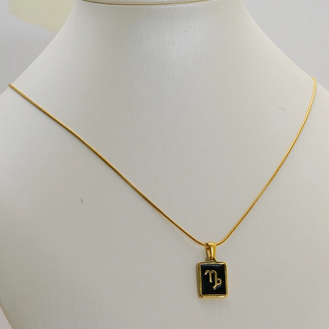 Collana Con Pendente 12 Segni Zodiacali Oro 18K Acciaio Inossidabile Smalto Nero Rettangolo Quadrato Catena A Serpente Gioielli