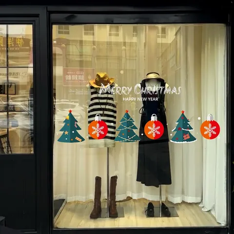 Christmas Window Stickers Static Cling PVC Double Sided Merry Christmas Happy New Year Trees Snowflakes Glass Decals