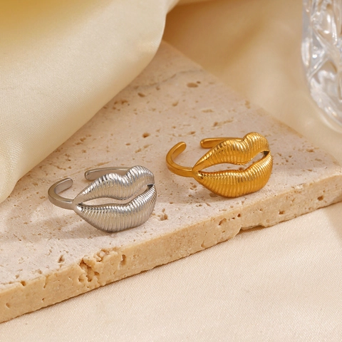Lippen Mund Design Ring Edelstahl Offen Verstellbar Vintage Modeschmuck Für Damen