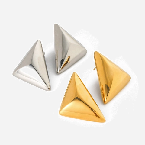 Geometrische Driehoek Oorknopjes 18K Verguld Roestvrij Staal 3D Piramide Minimalistische Trendy Sieraden Voor Dames