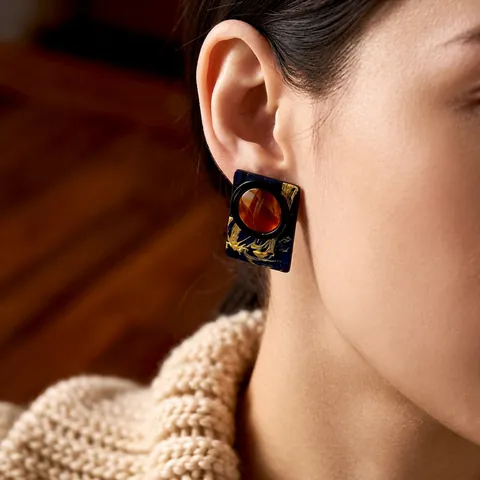 Boucles D'Oreilles Géométriques Rectangulaires Vintage Avec Résine Et Cuir Tige En Argent Style Artistique Pour Femmes