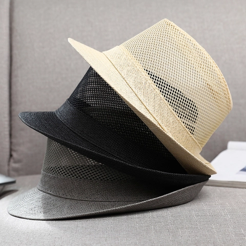 Mesh Fedora Hat Breathable Straw Sun Protection Summer Beach Jazz Style For Men Lightweight Packable Classic