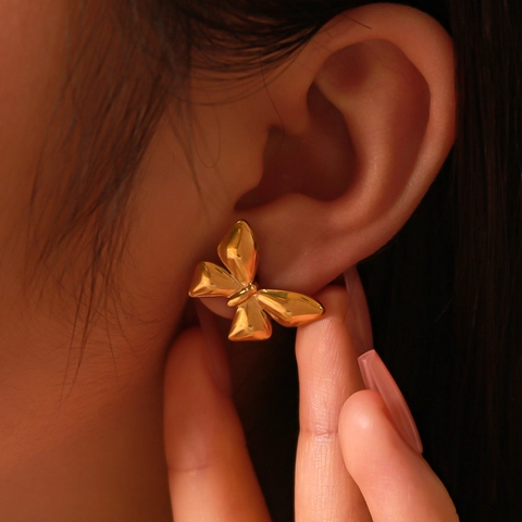 Butterfly Stud Earrings Stainless Steel 18K Gold Plated Minimalist Elegant Jewelry For Women Trendy Party Accessories