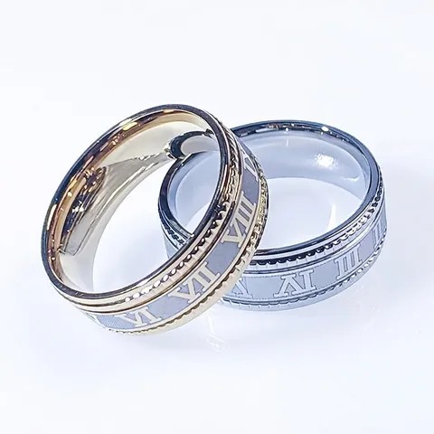 Retro Stainless Steel Band Ring With Roman Numerals Embossed Beaded Edge Punk Fashion Finger Jewelry For Unisex