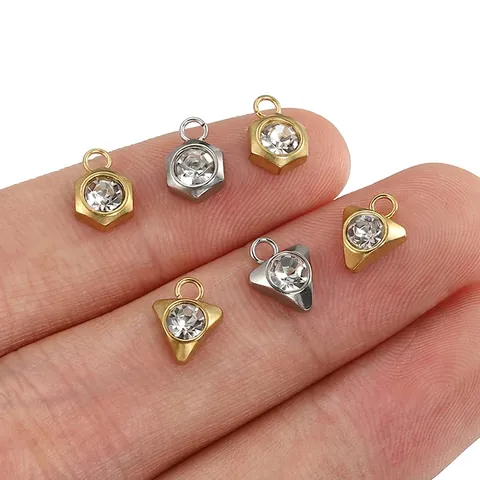 Breloques Géométriques En Acier Inoxydable Avec Zircon Hexagone Triangle DIY Fabrication De Bijoux Accessoire Collier Plaqué