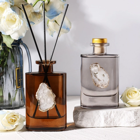 Reed Diffuser Glass Bottle Natural Agate Stone Decor No Fire Home Fragrance Aromatherapy Essential Oil Long Lasting Elegant
