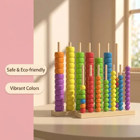 Montessori Wooden Toys Geometric Shape Color Sorting Matching Beads Stacking Columns Educational Gift For Kids