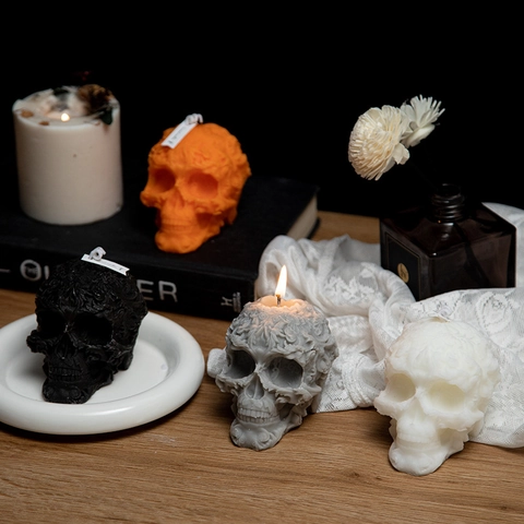 Candele Profumate A Forma Di Teschio Halloween Cera Di Soia Rilievo Floreale Aromaterapia Senza Fumo Arredamento Gotico Casa