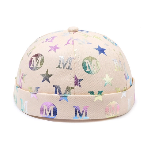 Unisex Cotton Iridescent Letter M Star Docker Hat Brimless Adjustable Streetwear Hip Hop Trendy Skullcap For Men Women