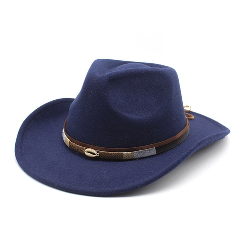 Western Cowboy Hat Wool Felt Wide Brim Adjustable Fedora Bohemian Shell Buckle Braided Band Tassel Men Women Retro
