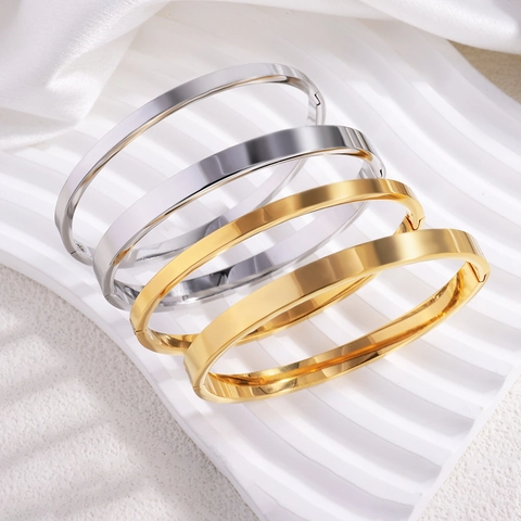 Minimalist Polished Stainless Steel Bangle Bracelet Hinged Titanium Steel Elegant Daily Jewelry For Women Men