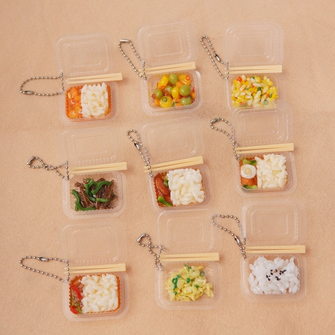 Miniatuur Realistisch Speelgoed Eten Bento Box Sleutelhanger PVC Hars Kleine Chinese Lunch Container Tas Hanger