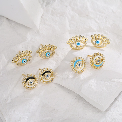 Orecchini A Lobo Malocchio Rame Micro Pave Zircone Smalto Gioielli Geometrici Per Donne Stile Lusso Leggero