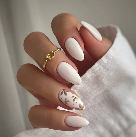 Kunstnagels Press On Nagels Wit Bloemenpatroon Amandelvorm Afneembare Kunstnagels Vrouwen Manicure Zoet Elegant