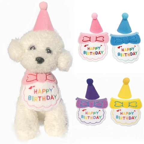 Haustier Geburtstag Hut Und Lätzchen Happy Birthday Stickerei Filz Plüsch Verstellbar Party Deko Für Hunde Katzen