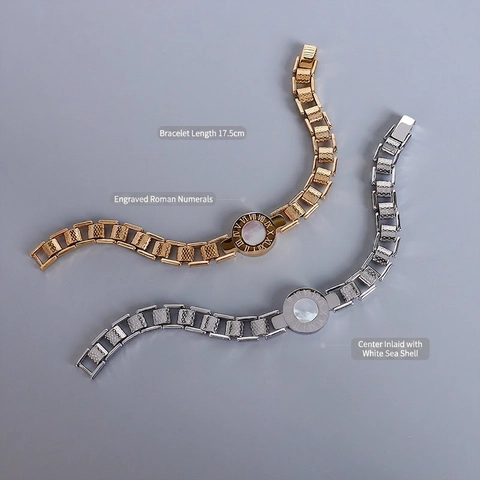 Bracciale E Anello In Acciaio Inossidabile Con Numeri Romani Intarsio Di Conchiglia Gioielli Di Moda Per Donna