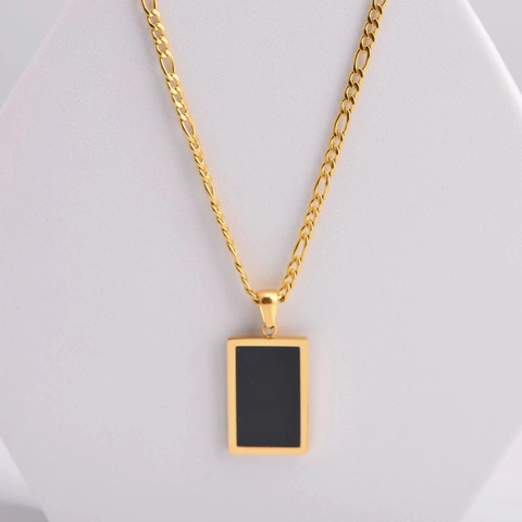 Collana In Acciaio Inossidabile Pendente Rettangolare Conchiglia Agata Nera Catena Figaro Placcata Oro Gioielli Minimalisti Donna