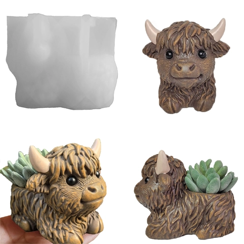 Scottish Highland Cow Silicone Mold 3D Cow Shape For Candle Soap Resin DIY Gypsum Flower Pot Handmade Craft