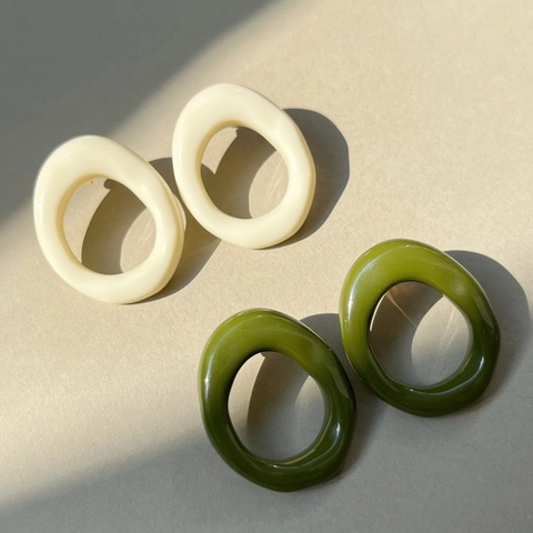 Geometrische Ovale Holle Oorbellen Met Zilveren Oorsteker Retro Hars Minimalistisch Lichtgewicht Mode-Sieraden Voor Dames