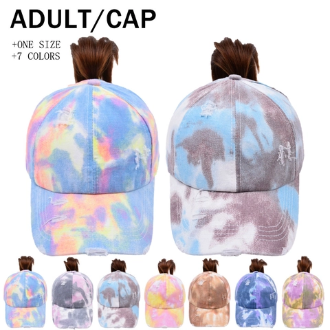 Berretto da Baseball da Donna Tie Dye Criss Cross Ponytail Berretto Distressed in Cotone Protezione Solare Sport Regolabile