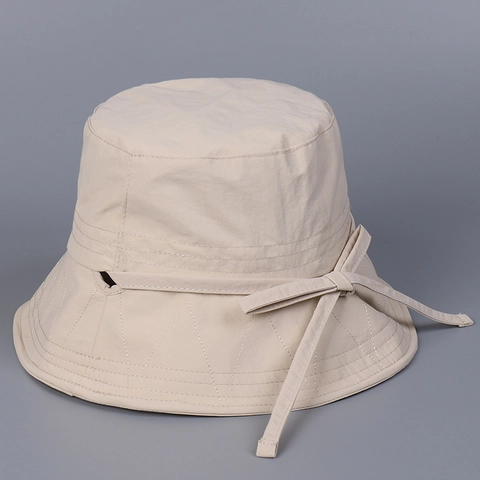 Chapeau Bob En Nylon Pour Femmes À Bord Large Trou Queue De Cheval Pliable Nœud Solaire Séchage Rapide Été