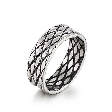 Anillo De Banda Ancha Con Rejilla De Rombos Vintage De Acero Inoxidable 316L Estilo Industrial Retro En Oro Plata Negro Para Hombre Unisex