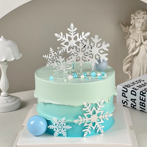 Decoraciones Para Tartas De Copo De Nieve Acrílico Plástico Papel Brillo Navidad Invierno Cumpleaños Panadería
