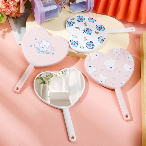 Specchio A Mano A Forma Di Cuore Mini Specchio Da Trucco Portatile Con Simpatico Motivo A Cartoni Animati Plastica HIPS E Vetro Ragazze