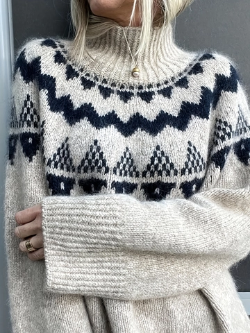 Retro Damestrui Met Col Losgebreid Jacquard Vintage Fair Isle Patroon Lange Mouwen Polyester Pullover Tops