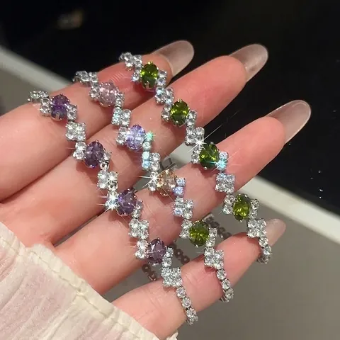 Bracciale In Zircone Ovale Lucido Rame Geometrico Gioielli Di Lusso Eleganti Per Donne Accessorio Di Moda