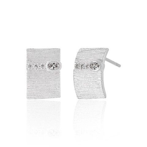 Minimalist 925 Sterling Silver Stud Earrings Brushed Texture Geometric Square Rhinestone Silver Ear Jewelry For Women