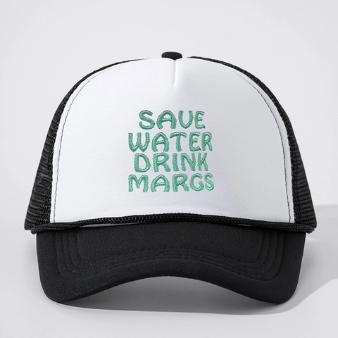 Cappello Trucker Rete Ricamo Save Water Drink Margs Snapback Regolabile Poliestere Retro Protezione Solare Outdoor Unisex