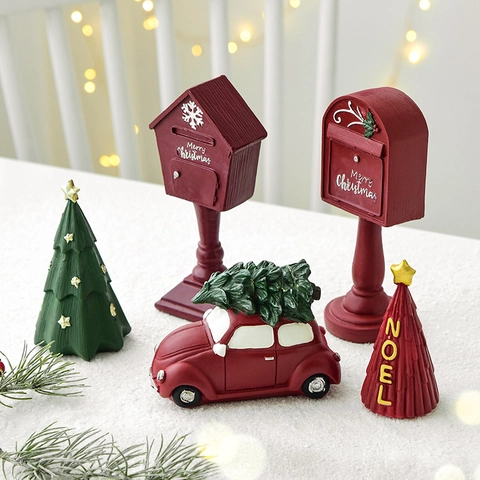 Décorations De Noël Miniatures En Résine Pour Bureau Sapin Boîte Aux Lettres Et Voiture Accents Festifs Pour Maison