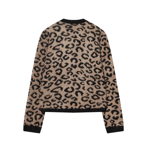 Dames Gebreid Vest Met Luipaardprint Pluizig Vest Met Lange Mouwen Casual Herfst Winter Top
