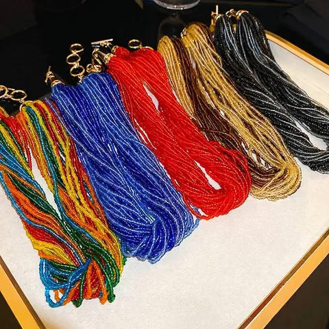 Collar Multicapa De Cuentas De Semillas Para Mujer Cuentas Coloridas Hebras Torcidas Estilo Bohemio Joyería Con Cierre OT De Aleación