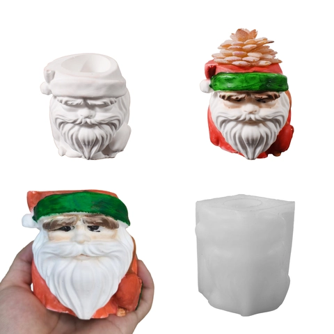 Santa Claus Silicone Mold For DIY Handmade Flower Pot Candle Cup Plaster Resin Craft Christmas Decoration