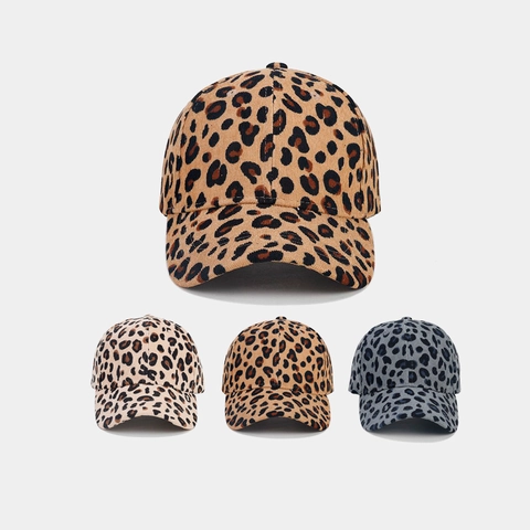 Leopard Print Corduroy Baseball Cap Verstellbar Baumwolle Gebogene Krempe Vintage Casual Mode Sonnenhut Damen
