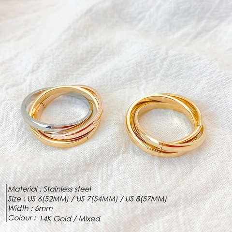 Minimalist Stainless Steel Interlocking Trinity Rings Three Band Smooth Finish Mixed Color Rings For Women Personalized Jewelry