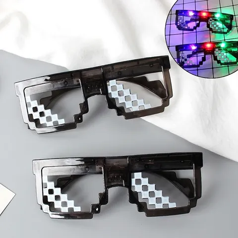 Mosaic Pixel Glasses Led Luminous Thug Life Style Party Favor Novelty Glowing Plastic Accessories