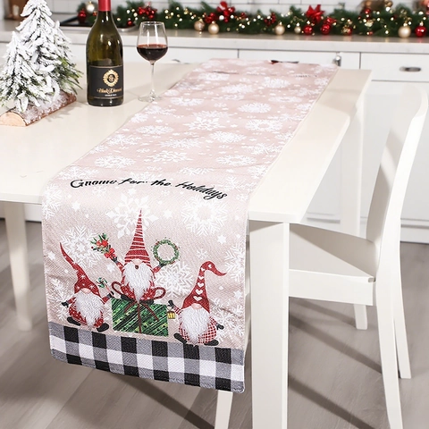 Camino De Mesa De Gnomo De Navidad Lino Algodón Cuadros Copo De Nieve Decoración Mesa Fiesta Estilo Rústico Nórdico