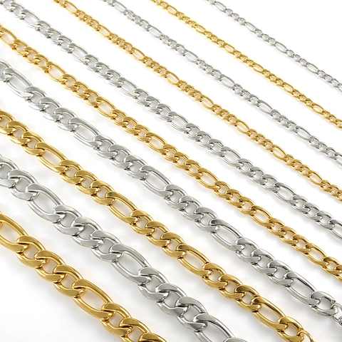 Collier Chaîne Figaro En Acier Inoxydable Punk Hip Hop Bijoux Style Vintage Pour Hommes Femmes Or Argent