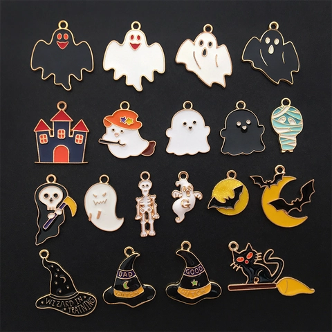 Halloween Emaille Legierung Charms Geist Fledermaus Hexenhut DIY Schmuckherstellung Anhänger Cartoon Gemischt
