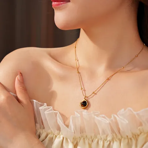 Collar Con Colgante De Piedra Ojo De Tigre Acero De Titanio Cadena De Serpiente Con Cuentas Gota De Agua Irregular Retro Minimalista Mujeres