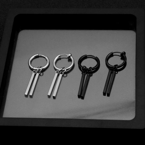 Punk Hip Hop Oorbellen Roestvrij Staal Dubbele Rechthoekige Staaf Hangers Neutrale Minimalistische Sieraden Voor Heren En Dames