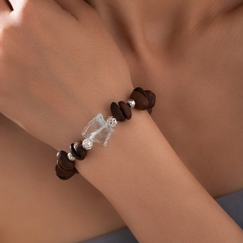 Coffee Bean Beaded Bracelet With Natural Stone And Hollow Metal Beads Adjustable Hand Woven Cord Bohemian Unisex Gift
