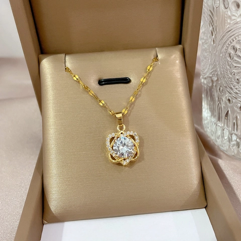 Herz Anhänger Halskette Titanstahl Kette Kupfer Mikro Eingelegt Zirkon Elegant Schlüsselbein Schmuck Für Frauen