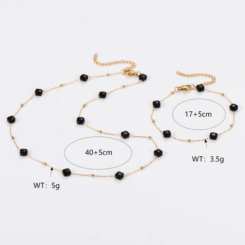 Blumen Kristall Perlen Halskette Und Armband 304 Edelstahl Vergoldet Facettiertes Glas Schmuck Für Damen Elegant