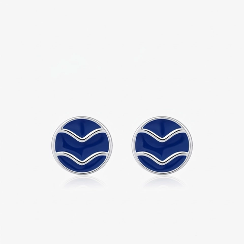 Orecchini A Lobo Rotondi In Argento Sterling 925 Con Motivo A Onde In Smalto Blu Stile Retrò Per Donne