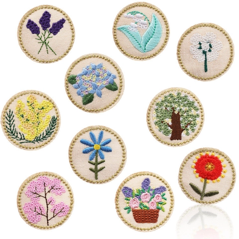 Runde Blumen Stickerei Patches Mit Goldfaden Rand Aufbügelbare Applikationen Für DIY Kleidung Taschen Dekoration Zarte Aufkleber