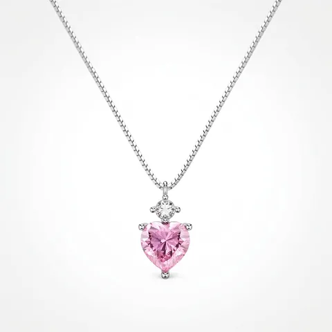 925 Sterling Silver Pink Heart Zirconia Pendant Necklace For Women Elegant Clavicle Chain Fashion Jewelry Accessory Gift